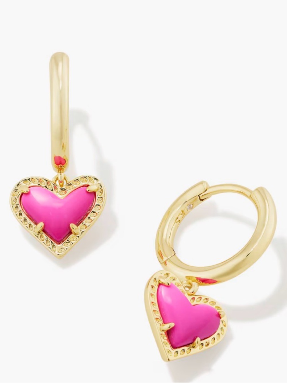 Kendra Scott Ari Heart Gold Huggie Earrings Neon Pink Magnesite